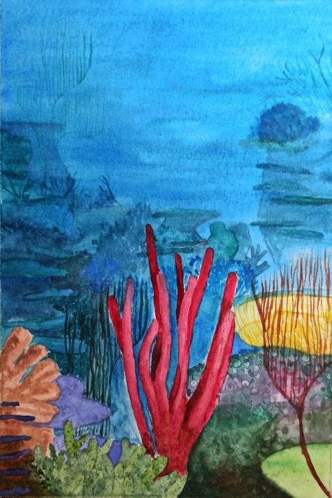 Coral Reef Watercolor Paintings, Under The Sea Watercolor Painting, Under Water Watercolor, Underwater Watercolor Painting, Coral Reef Painting, Aquarium Drawing, Watercolor Coral Reef, Underwater Watercolor, Coral Reef Drawing