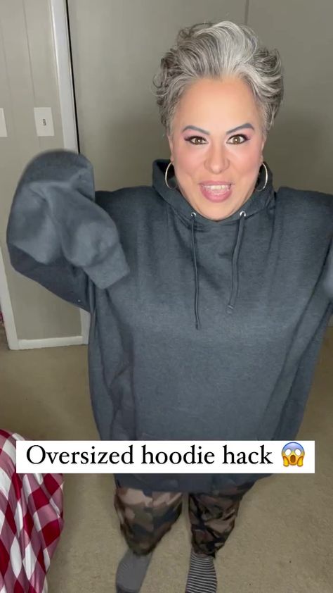 Let’s level up this Oversized mens Walmart hoodie #upcycle #facebookreels #facebookreelschallenge #grayhairinfluencer #foryoupage #fyp #fashion #lifehack #lifehacks #diy #trending #viral #poncjo #hoodie #hoodieseason #fashion #foryou #walmart #walmartfinds | Devon Marie Propst | Devon Marie Propst · Original audio Hoodie Too Big Hacks, Remove Hood From Hoodie Diy, How To Style An Oversized Hoodie, How To Dress Up A Hoodie, How To Style A Hoodie, Hoodie Diy Upcycle, Dress Up A Hoodie, Hoodie Hacks, Style Oversized Hoodie