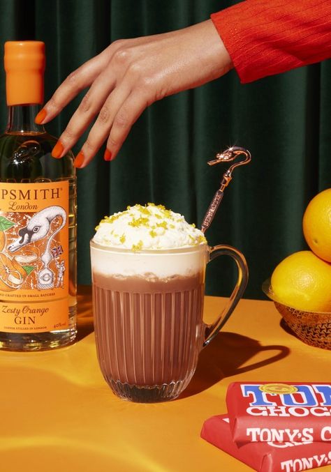 Zesty Orange Hot Chocolate | Hot Gin Cocktails | Sipsmith Gin Orange Hot Chocolate, Gin Ingredients, Sipsmith Gin, Gin Cocktails, Orange Zest, Set Design, Whipped Cream, Chocolate Milk, Gin