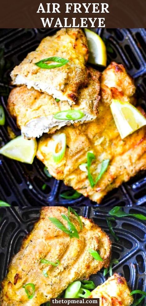 fried fish in air fryer with lemon Healthy Walleye Recipes Baked Fish, Fresh Pickerel Recipes, Fish In Air Fryer No Breading, How To Cook Pickerel Fillets, Air Fryer Fresh Fish Recipes, Recipe For Walleye Fish, Walleye In The Air Fryer, Air Fry Fresh Fish, Air Fryer Fresh Fish