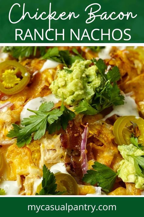 Chicken Bacon Ranch Nachos, Cool Ranch Doritos, Healthy Nachos, Baked Nachos, Nacho Toppings, Nacho Bar, Colby Jack Cheese, Chicken Bacon Ranch, Bacon Ranch