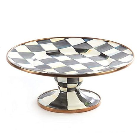 AmazonSmile | MacKenzie-Childs Stainless Steel Round, Food Serving Platter - White Mini Platter with Pedestal for Catering Courtly Check Enamel Print: Platters Mackenzie Childs Decor, Jewel Tones Palette, Round Cake Stand, Courtly Check, Entertaining Kitchen, Mini 8, Mackenzie Childs, Pop Up Shops, High Contrast