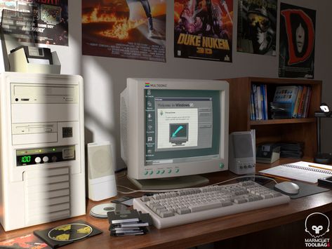 A scene from 90s (Marmoset Toolbag 4), Cem Tezcan on ArtStation at https://www.artstation.com/artwork/g2X2lm Vintage Technology, 90s Pc Aesthetic, Computer 90s Aesthetic, Retro Computer, 00s Computer Aesthetic, 90s Computer Aesthetic, 90 Computer Aesthetic, 90s Computer, 90s Computer Graphics