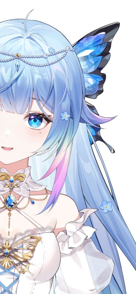 Vtuber Hair Reference, Vtuber Hair, Adoptables Characters, Blue Hair Aesthetic, Vtuber Fanart, Vtuber Model, Adopt Idea, 2d Character, Character Sheet