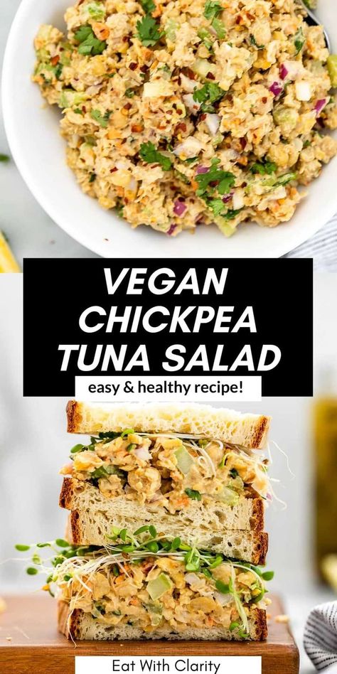 This easy chickpea tuna salad is healthy, fresh and perfect for a quick lunch! It's easy to make, full of flavor and high in protein. This vegan tuna salad sandwich is the perfect plant based lunch! #chickpeasalad #vegantunasalad Subway Tuna, Vegan Chickpea Tuna, Vegan Tuna Salad, Sandwich Toast, Vegan Tuna, Chickpea Tuna Salad, Chickpea Tuna, Tuna Salad Sandwich, Plant Based Lunch