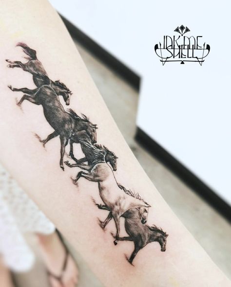 Herd Of Horses Tattoo, Horse Family Tattoo, Horse Forearm Tattoo Women, Wildflowers And Wild Horses Tattoo, Two Horses Tattoo, Wild Horse Tattoo Design, Western Art Tattoo, Horse And Cat Tattoo, 3 Horses Tattoo