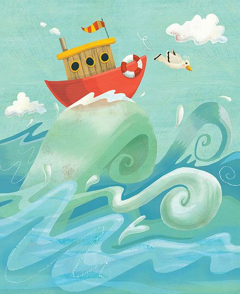 Laura Watson Illustration Children's book illustrator more at… Pirate Illustration, Ocean Illustration, Boat Illustration, Boat Drawing, Sea Illustration, Cloud Illustration, Story Books Illustrations, Wave Illustration, Water Illustration