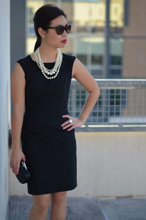 the little black dress & pearls — janna doan Sheath Dress Outfit, Black Dress With Pearls, Black Dress Accessories, Anniversary Outfit, Cocktail Dress Style, Skirt And Top Dress, Black Dresses Classy, Black Attire, The Little Black Dress