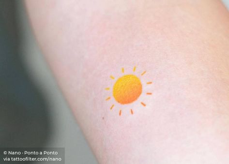 Tiny Sun Tattoo, Small Colorful Tattoos, Astronomy Tattoo, Sunshine Tattoo, Sunset Tattoos, Hand Poked Tattoo, Sun Tattoos, Cute Tiny Tattoos, Hand Poke