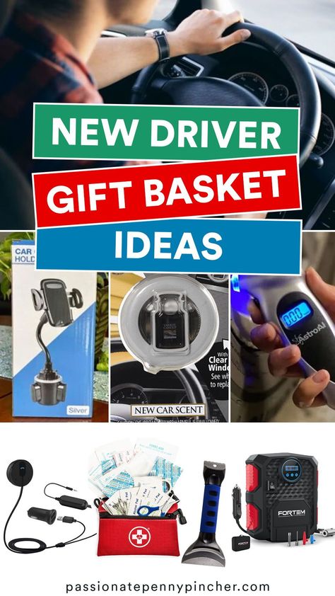 How To Gift A Car For Birthday, Gifts For A New Driver Ideas, Car Gift Basket For Men, Gift Box For New Car, Car Gifts For Boys, New Car Gift Basket Girl, Car Themed Gift Basket, First Time Driver Gift Basket, Care Package For Truck Driver