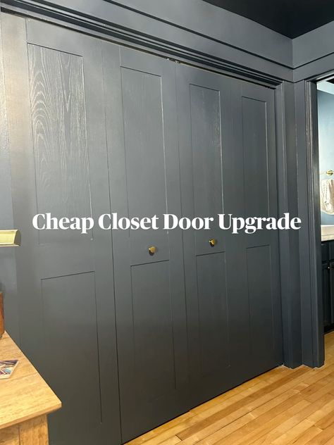 I only spent $30 to upgrade the ugly brown closet doors I had in my office. Check out this video to see how! Brown Closet Doors, Closet Door Upgrade, Brown Closet, Cheap Closet, Budget Home Decorating, Door Upgrade, Closet Door, Closet Doors, Closet Design