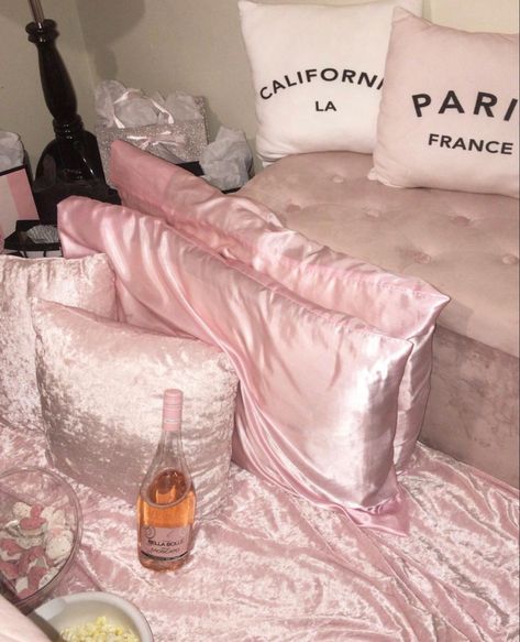 Satin Bed, Bed Aesthetic, Pretty Pink Princess, Satin Bedding, Rich Girl Lifestyle, Girly Room, Pink Girly Things, Barbie Dream House, Pink Bedroom