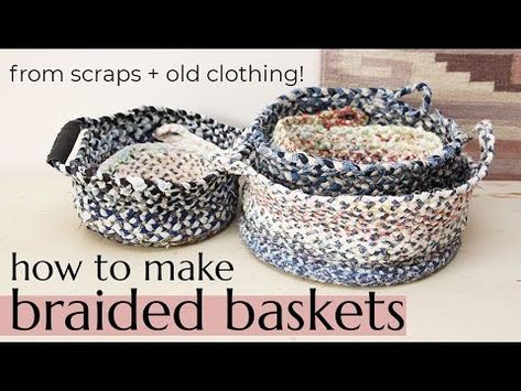 DIY BRAIDED BASKET & BOWL | Make a storage basket or bowl from fabric scraps & old clothing! - YouTube Braided Fabric Basket, Braided Basket, Towel Basket, Coiled Fabric Basket, Old Towels, Diy Braids, Fabric Bowls, Bookmaking, Fabric Basket