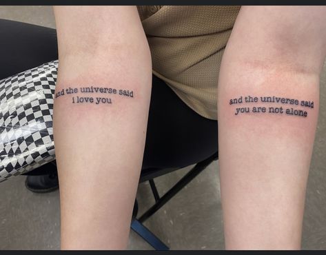 And The Universe Said I Love You Tattoo Minecraft, And If You Die Tattoo, Minecraft End Credits Tattoo, Minimalistic Men’s Tattoo, Minecraft End Quote Tattoo, Tattoos To Fill In Space, Minecraft Quote Tattoo, Ao3 Tattoo, Matching Minecraft Tattoos