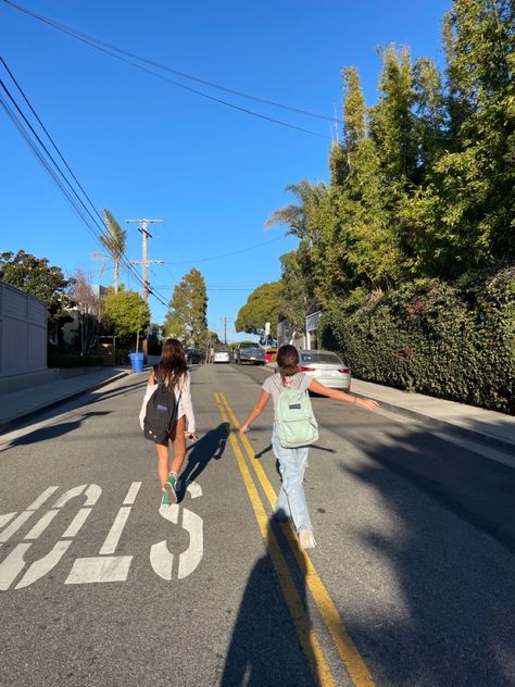 Out For A Walk Aesthetic, Walking Around School Aesthetic, Going For A Walk, Going On A Walk, Walking To School, Walking Home From School Aesthetic, Friends Walking Aesthetic, Walking With Friends Aesthetic, Neighborhood Friends