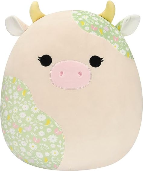 Amazon.com: Squishmallows Original 16-Inch Ada Cream Cow with Green Floral Print Spots - Official Jazwares Large Plush : Toys & Games Cute Pink Squishmallow, Spring Squishmallow, Squash Mellows, Popular Squishmallows, Squishmallows Aesthetic, Cute Squishmallows, Rare Squishmallows, Cute Baskets, Squishmallows Characters