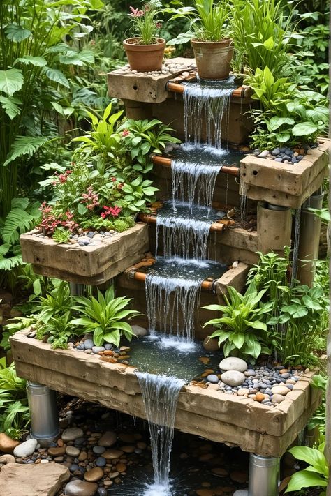 Top 15 DIY Water Table [Creative Ideas] Diy Water Table, Diy Backyard Projects, Small Garden Waterfalls, Diy Ponds Backyard, Diy Water Feature, Indoor Water Features, Diy Garden Fence, Diy Water Fountain, Shade Garden Plants