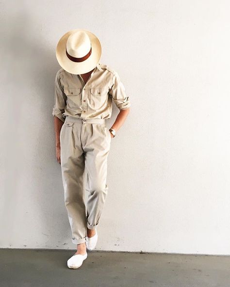 Safari Outfit Women, Moda Safari, 80s Fashion Men, Safari Outfit, Safari Outfits, Stylish Men Wear, Black Outfit Men, Tropical Fashion, Safari Shirt