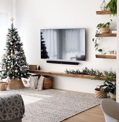 Small Living Room Ideas Minimalist Cozy, Small Living Room Ideas Apartment Home Decor Floating Shelves, Decorations Behind Tv, Living Room No Tv Stand, Side Of Tv Decor Ideas, Tv Unit With Seating, Floating Shelves On Sides Of Tv, Living Room With Mounted Tv, Shelves Behind Tv