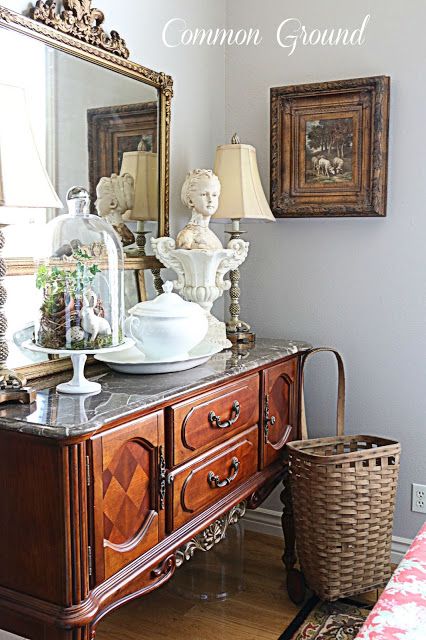 Dining Buffet Cabinet, French Country Rug, Antique Buffet, Buffet Decor, Buffet Ideas, Dining Room Buffet, Autumn Decorating, French Country Home, Red Room