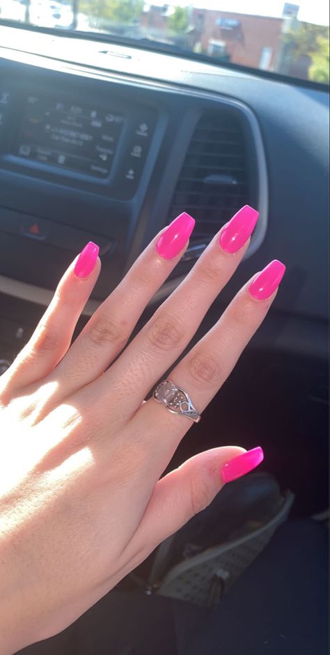 Acrylic Nails For Rush, Barbie Pink Nails Coffin Shape, Not Pink Nails, Cute Acrylic Nails Hot Pink, Hot Pink Nails Square Medium, Hot Pink Acrylic Nails Coffin Short, Acrylic Nails Coffin Middle Length, Hot Pink Nails Coffin Long, Hot Pink Medium Acrylic Nails