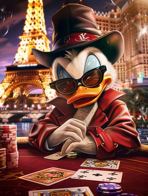 Scrooge McDuck Playing Poker in Las Vegas Scrooge Mcduck Wallpaper, Scrooge Mcduck Tattoo, Poker Illustration, Scrooge Mcduck Art, Eiffel Tower Las Vegas, Poker How To Play, Luxury Illustration, Poker Art, Money Illustration