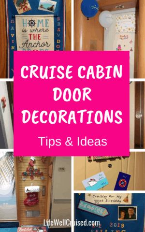 Going on a cruise and wondering if you should decorate your cabin door? This article is full or tips and ideas for cruise cabin door decoration. It's a popular cruise tradition to personalize your stateroom door with magnets, decals and banners. It's a great way to celebrate birthdays and other holidays on your cruise, and a good way to find your stateroom door. See the corresponding post with cruise tips, advice and information about cruise cabin door decoration ideas on LifeWellCruised.com Royal Carribean Door Decorations, Cruise Doors Ideas, First Cruise Door Decorations, Dollar Tree Cruise Door Decor, Cruise Cabin Door Decorations Ideas Anniversary, Cabin Door Decorations Cruise, Door Decorations For Cruise Doors, Cruise Cabin Decorations, Cruise Ship Door Decor