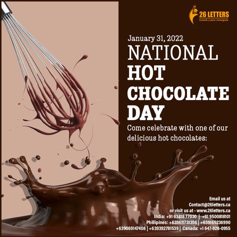 National Hot Chocolate Day - 26Letters National Hot Chocolate Day, Delicious Hot Chocolate, Chocolate Day, 26 Letters, Hot Chocolate, Pins