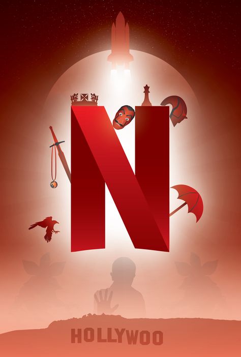 Netflix poster with symbols from your favorite shows - can you name them all!? #Netflix Netflix Logo, Netflix Poster, Iptv Smarters, Apk Premium, Iptv Subscription, Entertainment Channel, Netflix Account, New Netflix, Movie Gifs