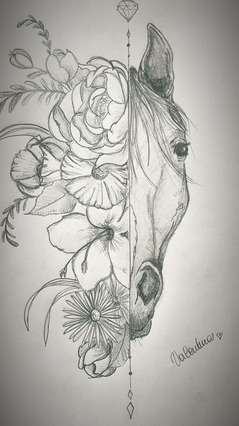 Horse Flower Drawing, Horse And Cowgirl Tattoo, Cool Horse Drawings, Native American Animal Tattoos, Big Western Tattoos, Cute Western Drawings, Horse Flower Tattoo, Cute Horse Tattoos, Horse And Dog Tattoo