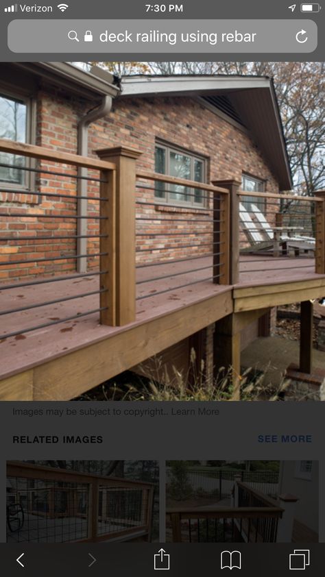 Porch Rails With Rebar, Porch Railing With Rebar, Horizontal Metal Deck Railing, Rebar Porch Rails, Diy Rebar Deck Railing, Horizontal Wire Deck Railing, Horizontal Rebar Railing, Deck With Horizontal Railing, Exterior Horizontal Railing