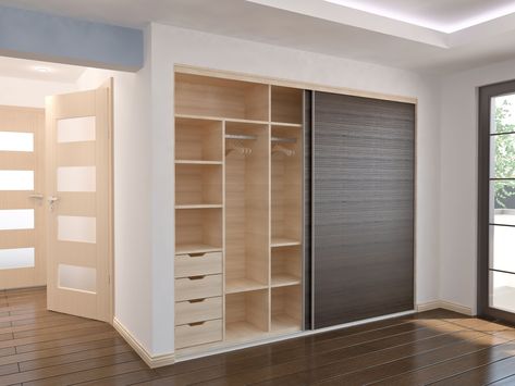 A sliding closet door conveniently stays out of the way while keeping your clothes protected. Learn how to install sliding closet doors. Sliding Door Cupboard, Closet Safe, Ideas Armario, Built In Wardrobes, Closet Door Makeover, Armoire Dressing, Bifold Closet Doors, Wardrobe Systems, Rectangle Bedroom