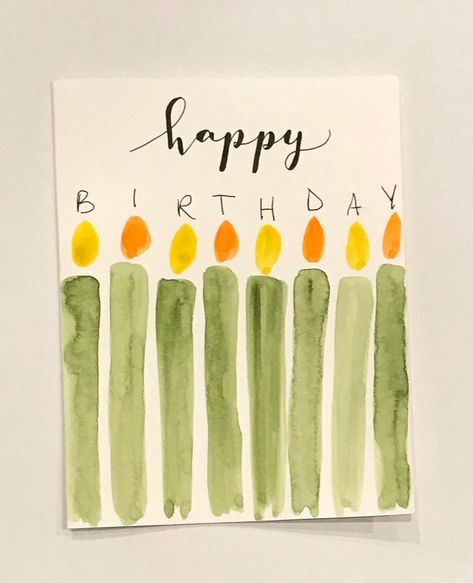 Birthday Cards | Etsy Watercolour Birthday Cards Simple, Beginner Watercolor, Birthday Candle Card, Happy Birthday Cards Handmade, Christmas Bazaar, Candle Birthday, Watercolor Birthday Cards, Painting Birthday, Birthday Card Drawing