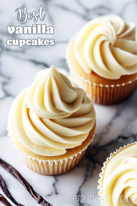 Best Vanilla Cupcakes — fluffy and moist with heavenly vanilla flavour. A perfect treat for any occasion! 🧁🌟🍰 Vanilla Cupcakes Moist, Best Vanilla Cupcakes, Moist Vanilla Cupcakes, Edible Confetti, Vanilla Cupcake Recipe, Cupcakes Recipes, Cupcake Cases, Delicious Cakes, Cupcake Pan