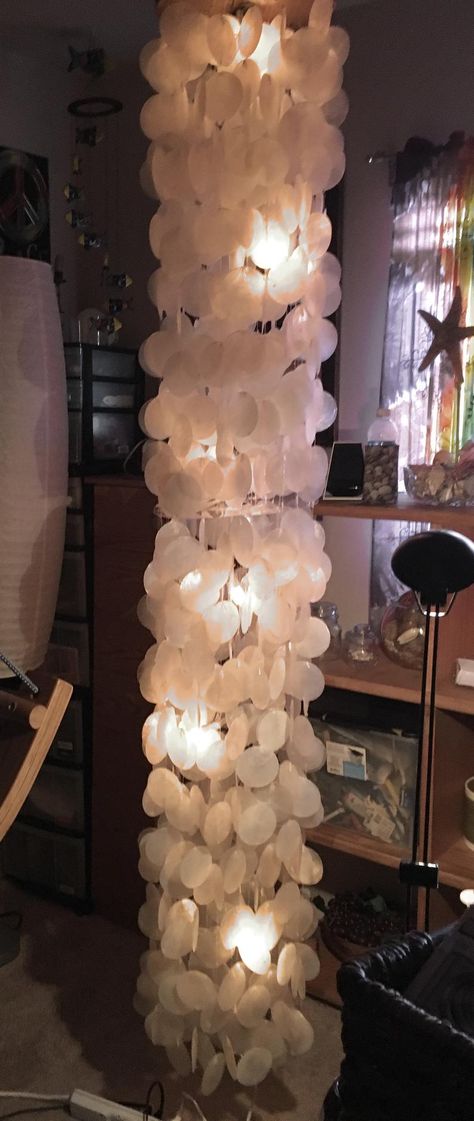 Floor Lamp Redo, Capiz Shell Lamp, Lamp Redo, Capiz Shell Chandelier, Porch Lights, Shell Chandelier, Shell Lamp, Colored Led Lights, Evening Light