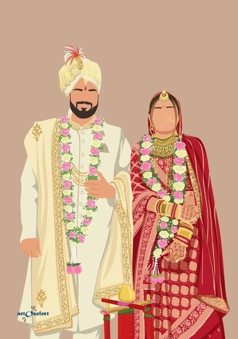 Marriage Illustration Couple, Indian Wedding Caricature Couple, Birthday Party Guest Outfit, Indian Wedding Couple Illustration, Wedding Caricature Couple, Indian Wedding Illustration, Bride Caricature, Indian Wedding Caricature, Party Guest Outfit