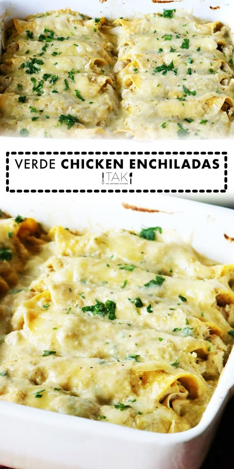 Recipe For Chicken Enchiladas, Verde Chicken Enchiladas, Enchiladas Corn Tortillas, Chicken Enchiladas Verde, Spinach Enchiladas, Corn Tortilla Recipes, Chicken Verde, Green Chicken Enchiladas, Mexican Enchiladas