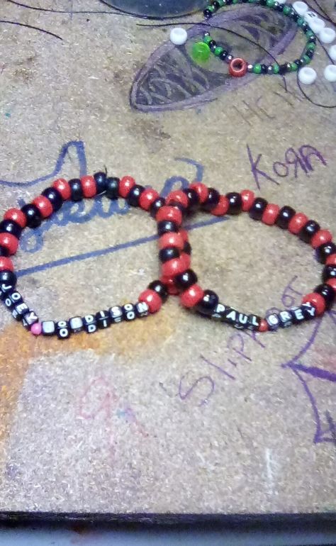 Matching kandi slipknot bracelets Slipknot Kandi, Paul Grey, Slipknot Bracelet, Reading Prompts, Joey Jordison, Paul Gray, Slipknot, Random Things, Friendship Bracelets