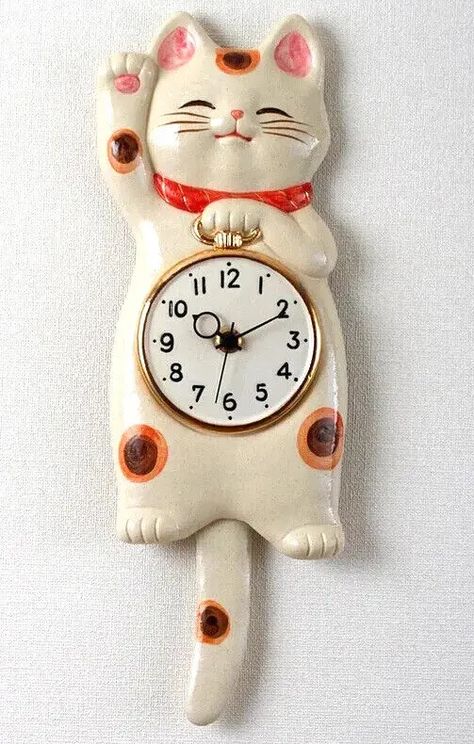 Japanese White Lucky Cat Manekineko Pendulum Wall Clock Pottery SETO ware Gift | eBay Cat Clocks, Estilo Kitsch, Japanese White, Pendulum Wall Clock, Cat Things, Cat Clock, Pendulum Clock, Dream Apartment, Maneki Neko