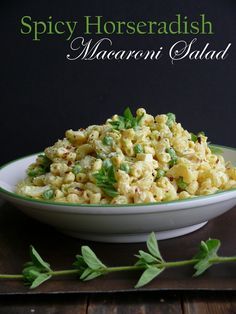 Spicy Horseradish Macaroni Salad. I would make some changes, but i loove horseradish. Genius! Horseradish Pasta Salad, Chopped Ham, Hot Peppers, Grilling Season, Macaroni Salad, Weeknight Dinners, Bell Pepper, Healthy Salads, Delicious Salads