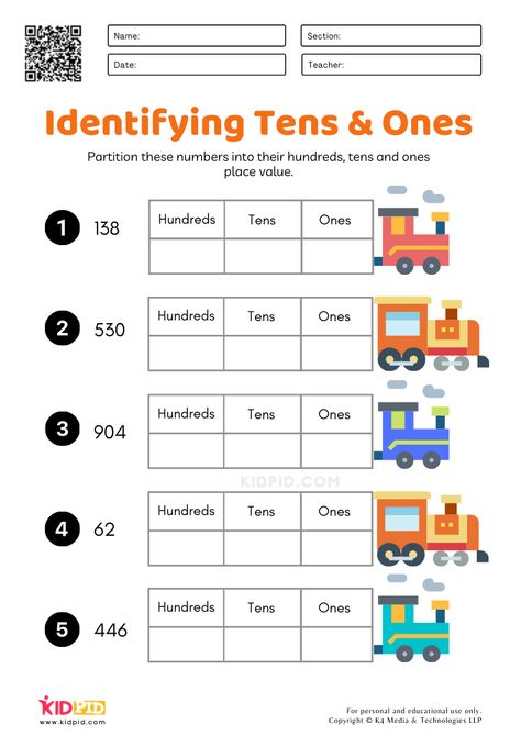 Identifying Tens & Ones Worksheets for Kids (Grade 2) Suffixes Worksheets, Baby Development Activities, Math Place Value, Kids Math, 2nd Grade Worksheets, Tens And Ones, Sight Words Kindergarten, Kids Math Worksheets, Free Worksheets