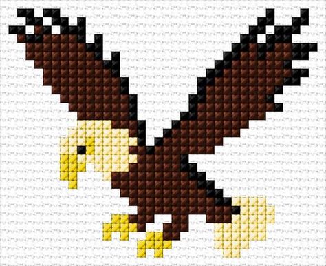 Eagle Cross Stitch Pattern, Tiny Cross Stitch, Easy Cross Stitch Patterns, Cat Cross Stitch Pattern, Plastic Canvas Patterns Free, Pola Kristik, Cross Stitch Bird, Pixel Art Pattern, Beaded Cross