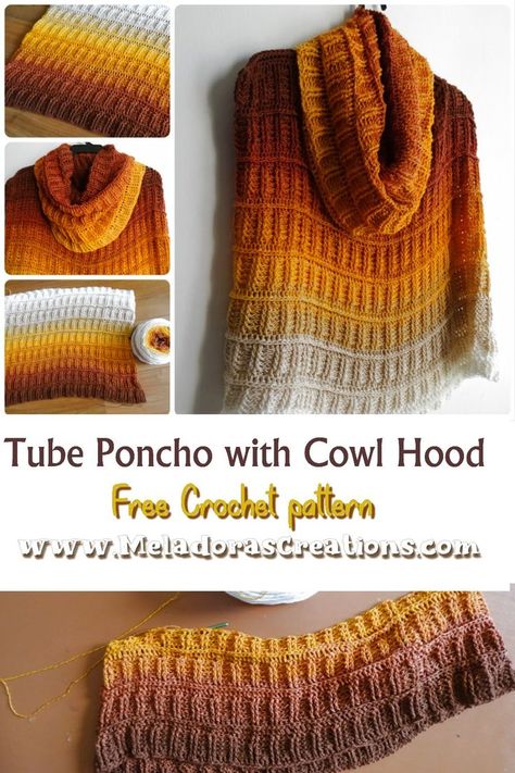 Free crochet poncho pattern Hood Crochet Pattern, Diy Shrug, Crochet Hooded Cowl, Hood Crochet, Shrug Crochet, Cowl Hood, Crochet Hood, Crochet Wearables, Crochet Shrug Pattern