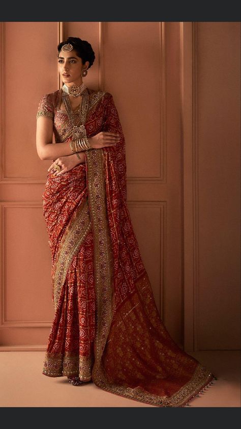 Red Gharchola Saree, Gharchola Saree, Kashida Embroidery, Dori Embroidery, Indian Wedding Gowns, Bridal Lehenga Designs, Latest Bridal Lehenga, Indian Sari Dress, Embroidery Border