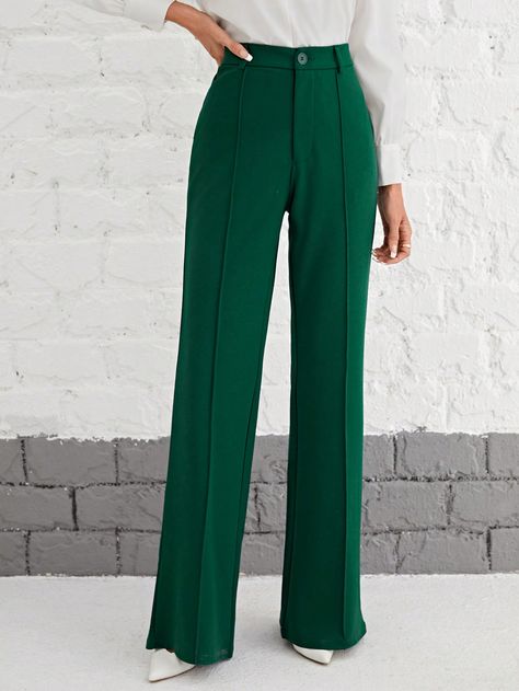 SHEIN Tall High Waist Seam Detail Straight Leg PantsI discovered amazing products on SHEIN.com, come check them out! Fall Fashion Work, Autumn Fashion Work, Dark Green Pants, Formal Chic, Clothing Pattern Design, Casual Outfits For Work, Ribbed Knit Bodysuit, Green Trousers, Business Casual Outfits For Work