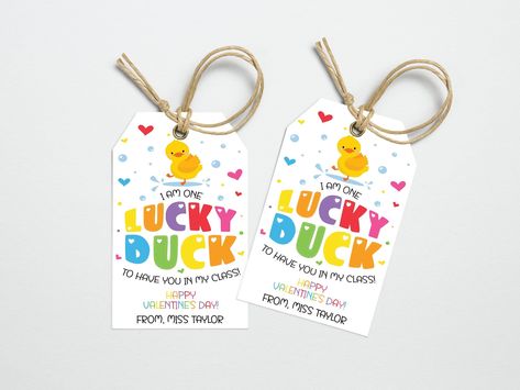 Printable Lucky Duck Valentine's Day Teachers Tag | Printable Classroom Valentine School Teacher, Rubber Duck For Student, Editable Gift Tag Teacher To Student Gifts, Rubber Duck Party, Lucky Ducks, One Lucky Duck, Valentine School, Valentine Classroom, Duck Party, Editable Gift Tags, Duck Gifts