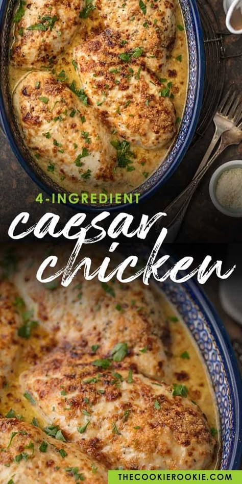 Chicken Only Recipes, The Best Chicken Recipes Dinners, Simple Yummy Chicken Dinners, Chicken Ceasar Crock Pot, Recipes Using Caesar Dressing, Chicken No Cheese Recipes, Caesar Chicken Instant Pot, Baked Caesar Chicken With Creamy Parmesan Sauce, Crockpot Caesar Chicken Recipes