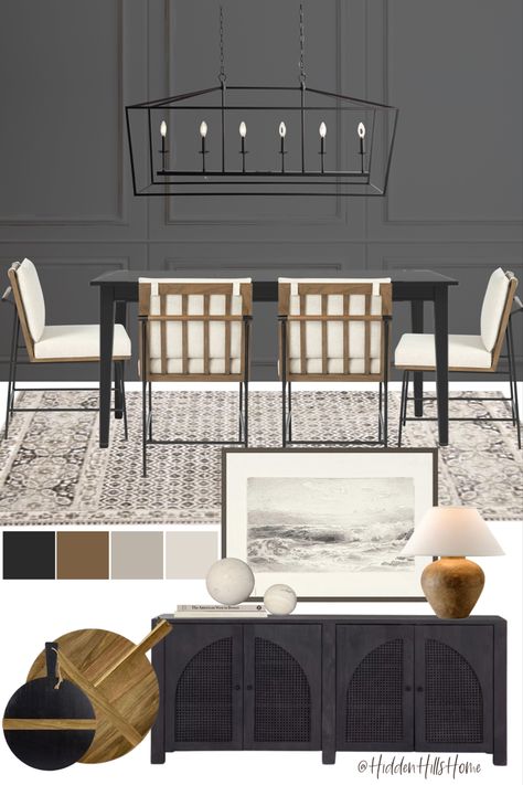 Dining Room Sitting Room, Brown Dining Room Table, Moody Dining Room, Black Dining Room Furniture, Black Dining Room Table, Black And White Dining Room, Dark Wood Dining Table, Dark Dining Room, Brown Dining Room