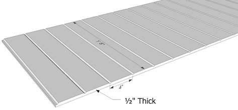 V-Grooved PVC Soffit Board - 18" or 20" Wide x 12' long x ½" thick. The Grooves are either 4" or 6" on center. The grooves run along the width of the soffit board. The V-Grooves can be ordered 4" / 6" on-centre, with the grooves lining up perfectly from end-to-end. Each end of the soffit board (running along the width of the soffit board) has a shiplap edge, to create a seamless joint when installing multiple soffit boards together. Vinyl Soffit, Wainscoting Kits, Future Room, Carpentry Tools, Bead Board, Lining Up, Matte Paint, Tongue And Groove, High Gloss White