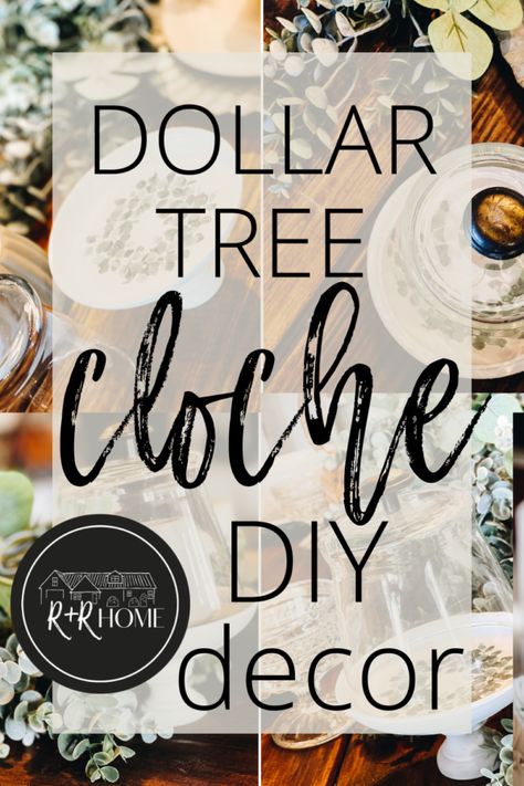 Small Cloche Decor, Dollar Tree Vintage Decor, Dollar Store Cloche, Cloche Diy How To Make, High Cloche Dome Dollar Tree, Diy Cloche Ideas How To Make, Wood Vase Ideas, Brandy Snifter Decor Ideas, Diy Candlestick Holders Dollar Tree